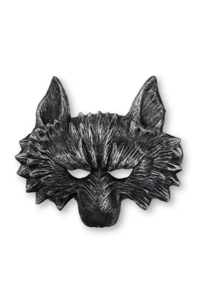 Gray wolf masquerade mask with realistic fur texture.