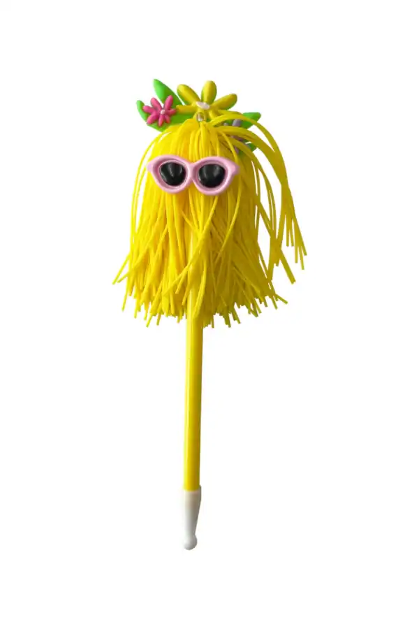 Yellow pen with flower design and sunglasses
