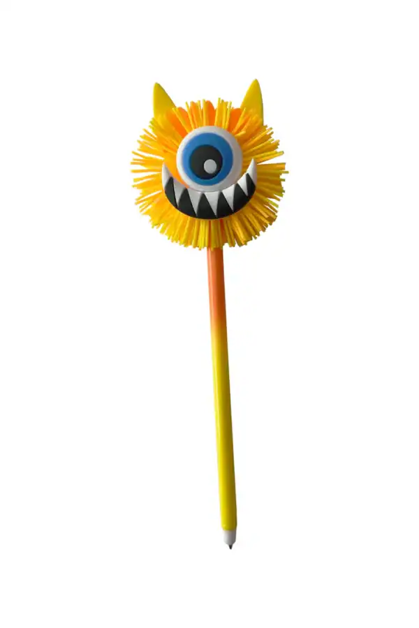 Yellow monster pen with one eye and spikes.