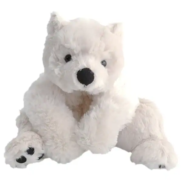 Fluffy white polar bear stuffed toy.