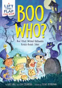 Halloween joke book with kids in costumes.