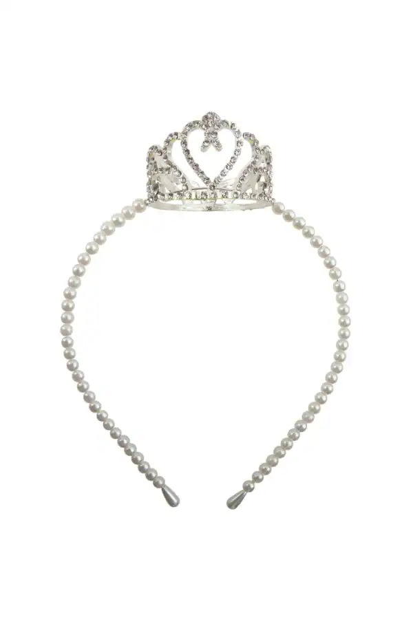 Pearl headband with decorative silver crown.