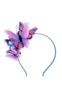 Blue headband with pink butterflies