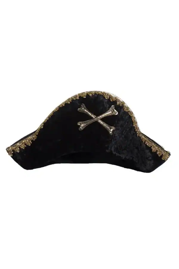 Black pirate hat with crossed bones design