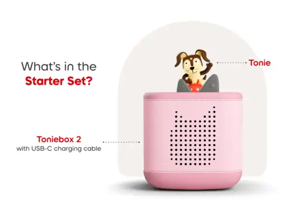 Pink Toniebox with USB-C and toy figure