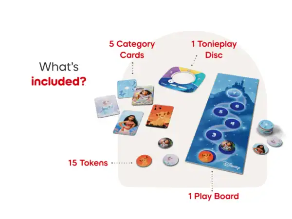 Disney game set with cards, tokens, board.