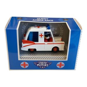 Toy ambulance in box, Crazy Motors brand.