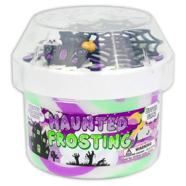 Haunted Frosting slime with spooky Halloween decorations.