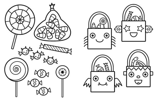 Halloween candy and treat bags illustration