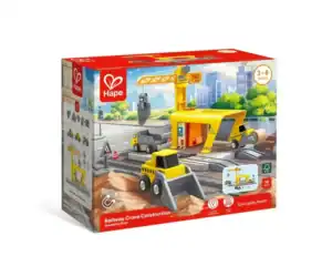 Hape railway crane construction toy for children.