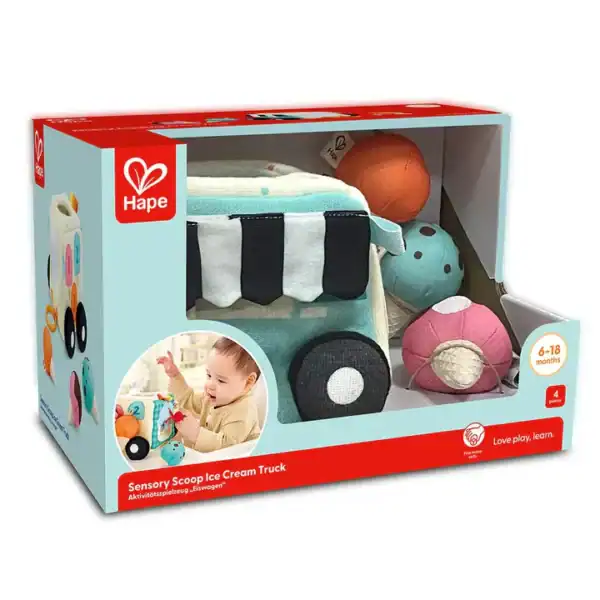 Hape sensory ice cream truck toy for toddlers.