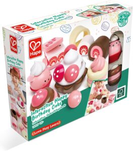Hape interactive happy birthday cake playset box.