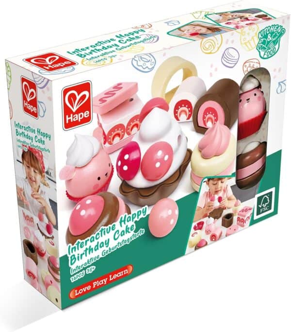 Hape interactive happy birthday cake playset box.