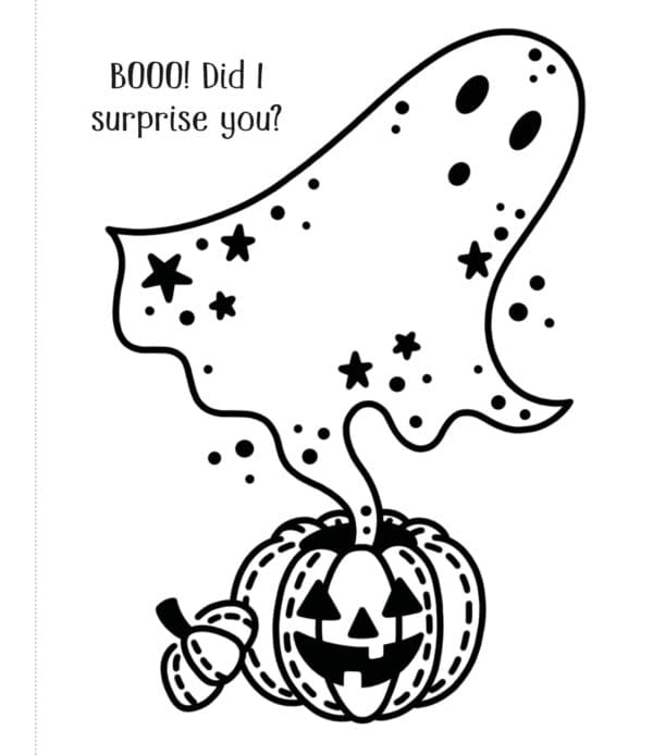 Cartoon ghost rising from jack-o'-lantern