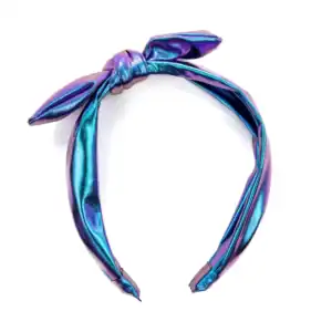 Shiny purple and blue knotted headband.