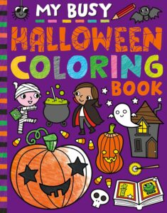 Halloween coloring book cover with festive illustrations.