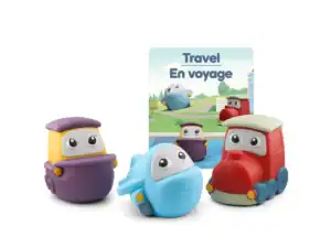 Colorful toy vehicles with smiling faces and book.