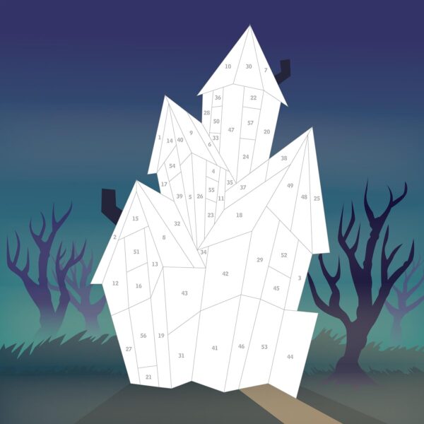Haunted house template with numbered sections.