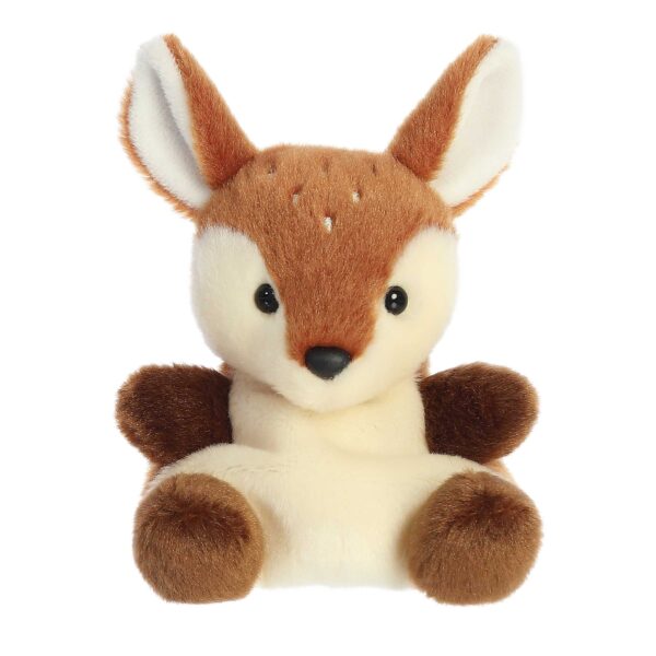 Cute plush deer toy with brown fur.