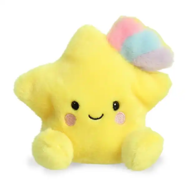 Cute yellow star plush toy with rainbow trim