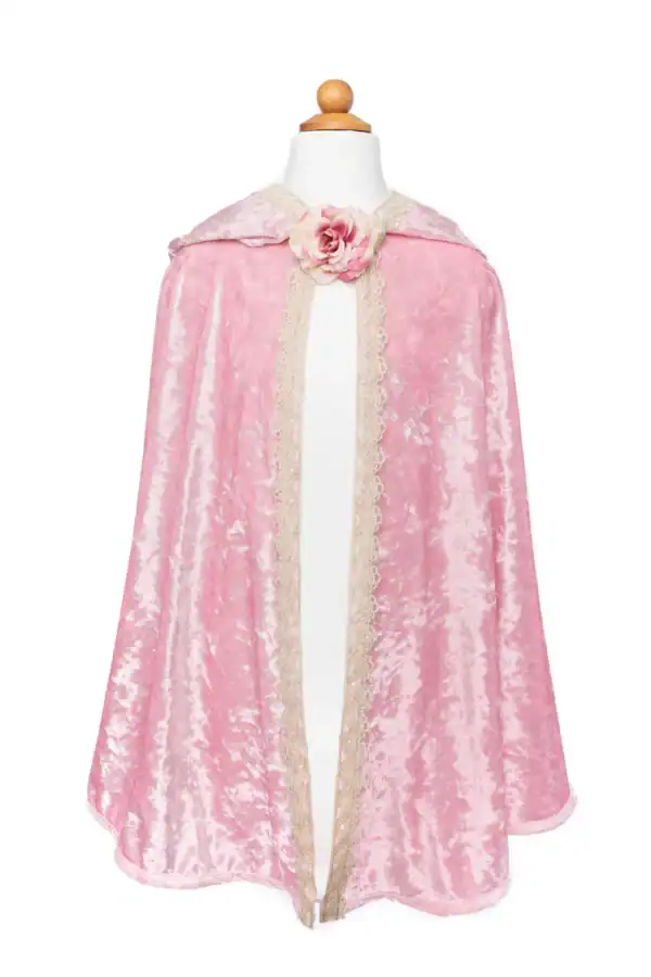 Pink velvet cape with lace and flower detail