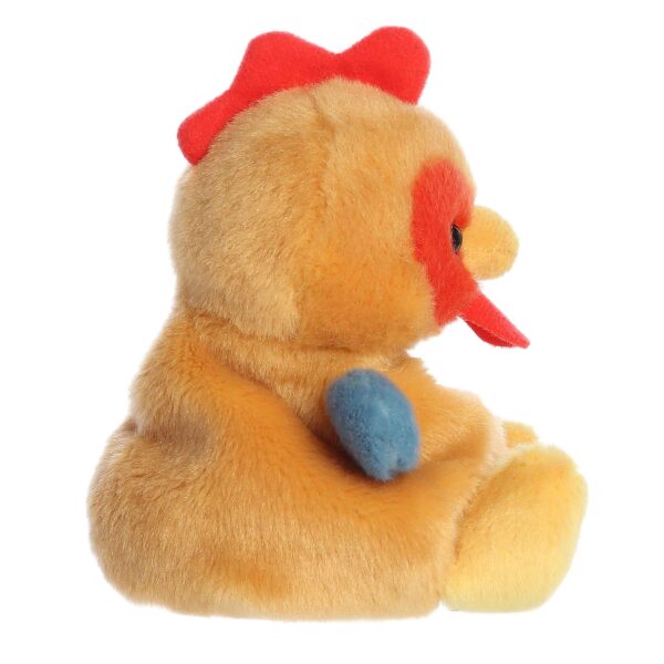 Plush toy chicken sitting side view