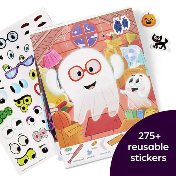 Ghost stickers with eyes, 275+ reusable pieces.