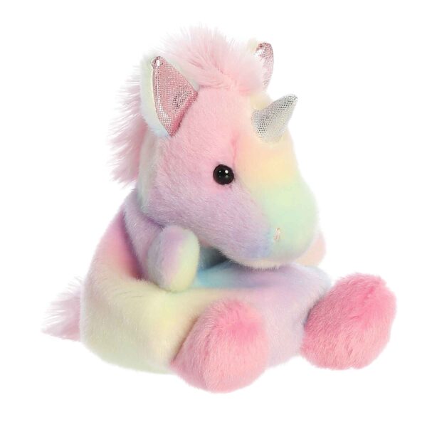 Colorful plush unicorn toy with sparkly horn