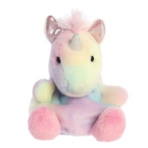 Plush pastel unicorn toy with sparkly ears.