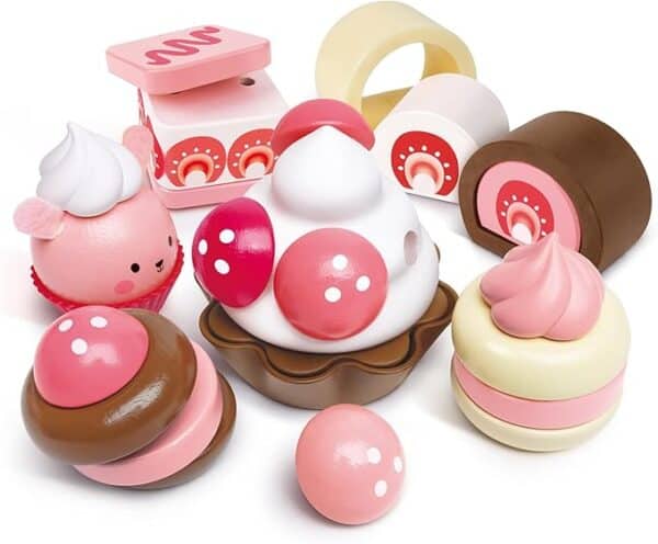 Colorful wooden dessert toys for kids.