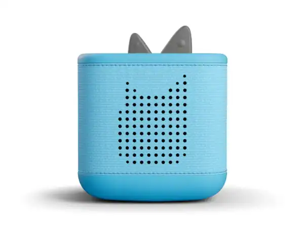 Blue speaker with cat silhouette design