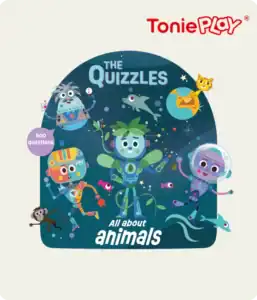 Animal-themed quiz game with colorful characters and questions.