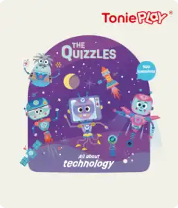 The Quizzles book cover featuring robots and technology.