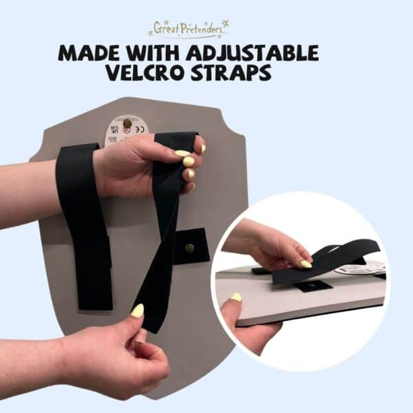 Hand adjusting Velcro straps on shield