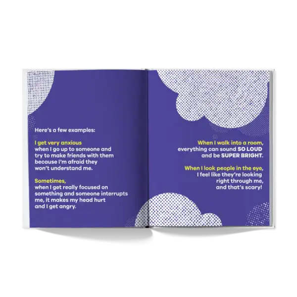 Book pages about anxiety and sensory overload.