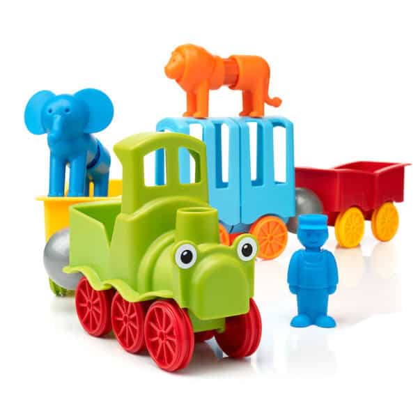 Colorful toy train with animal figures