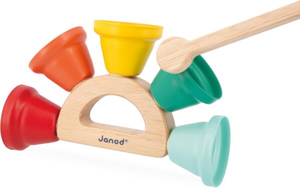Colorful wooden toy percussion instrument with mallet.