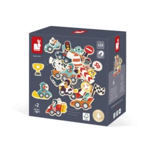 Toy vehicle wooden puzzle set in box