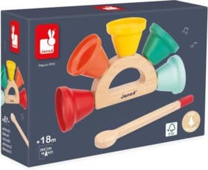 Colorful wooden musical toy for toddlers.