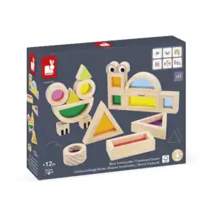 Colorful wooden translucent blocks set for children.