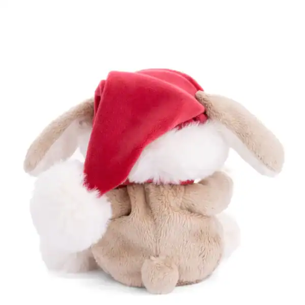 Plush bunny wearing a red Santa hat