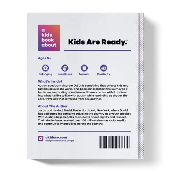 Back cover of kids' book on autism awareness.