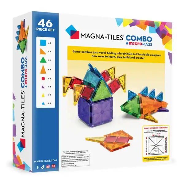Magna-Tiles Combo set with colorful magnetic tiles.