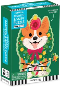 Christmas corgi shaped scratch and sniff puzzle box.