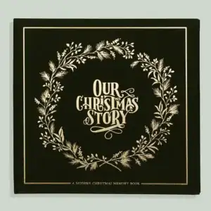 Our Christmas Story book cover with wreath design.