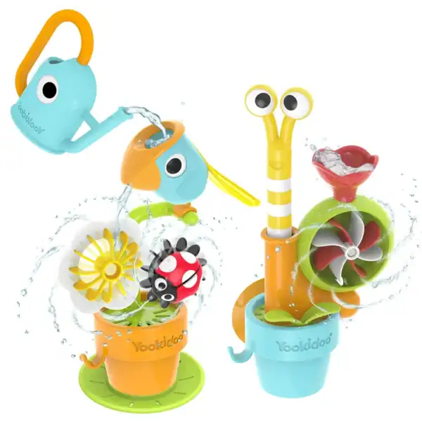 Colorful water toy set with fun characters.