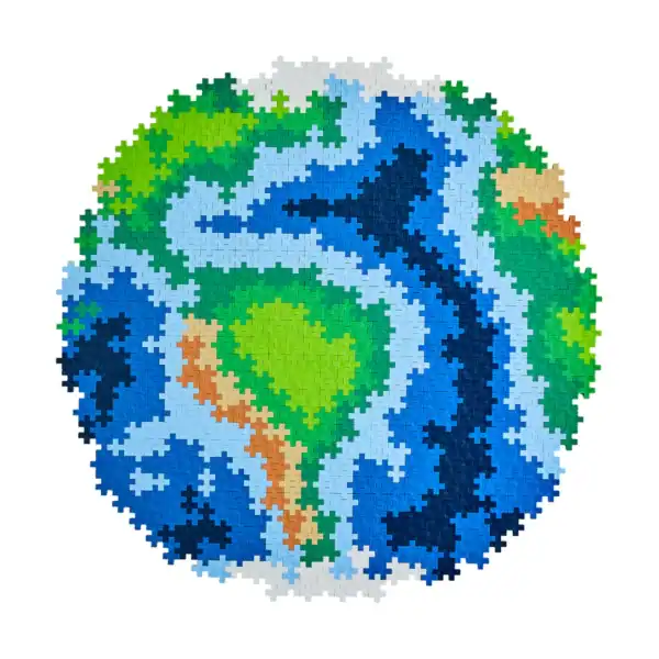 World map made of colorful puzzle pieces.