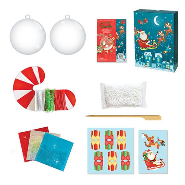 Christmas ornament crafting kit with materials.