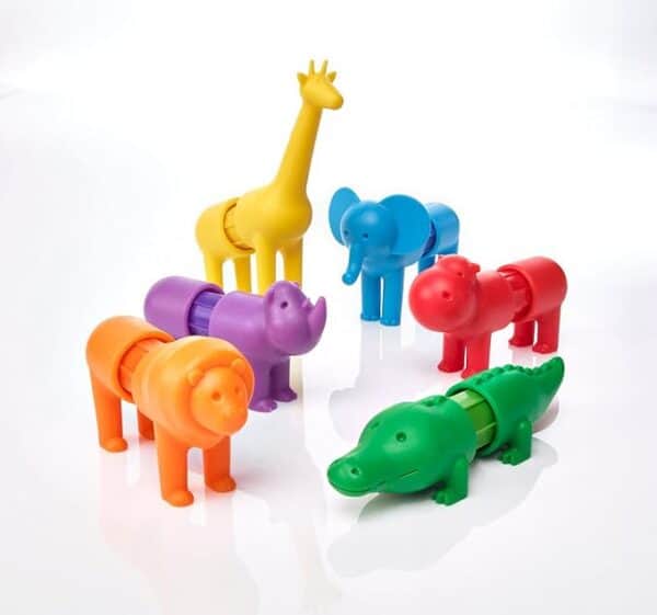 Colorful animal-shaped pull-apart toy figures