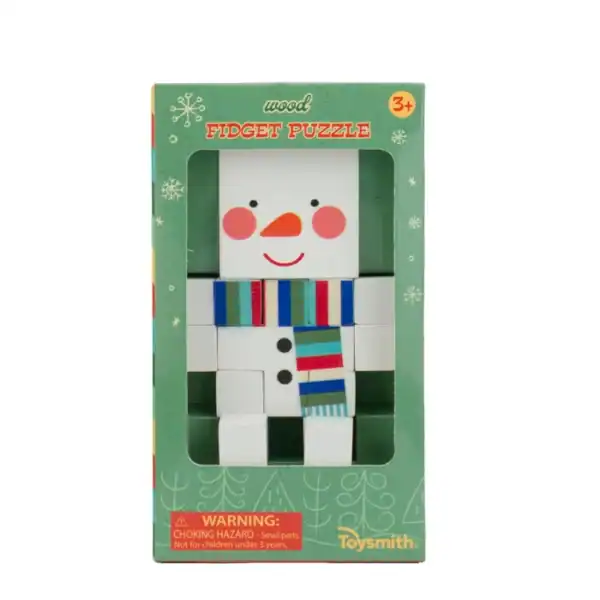 Wood snowman fidget puzzle toy in box